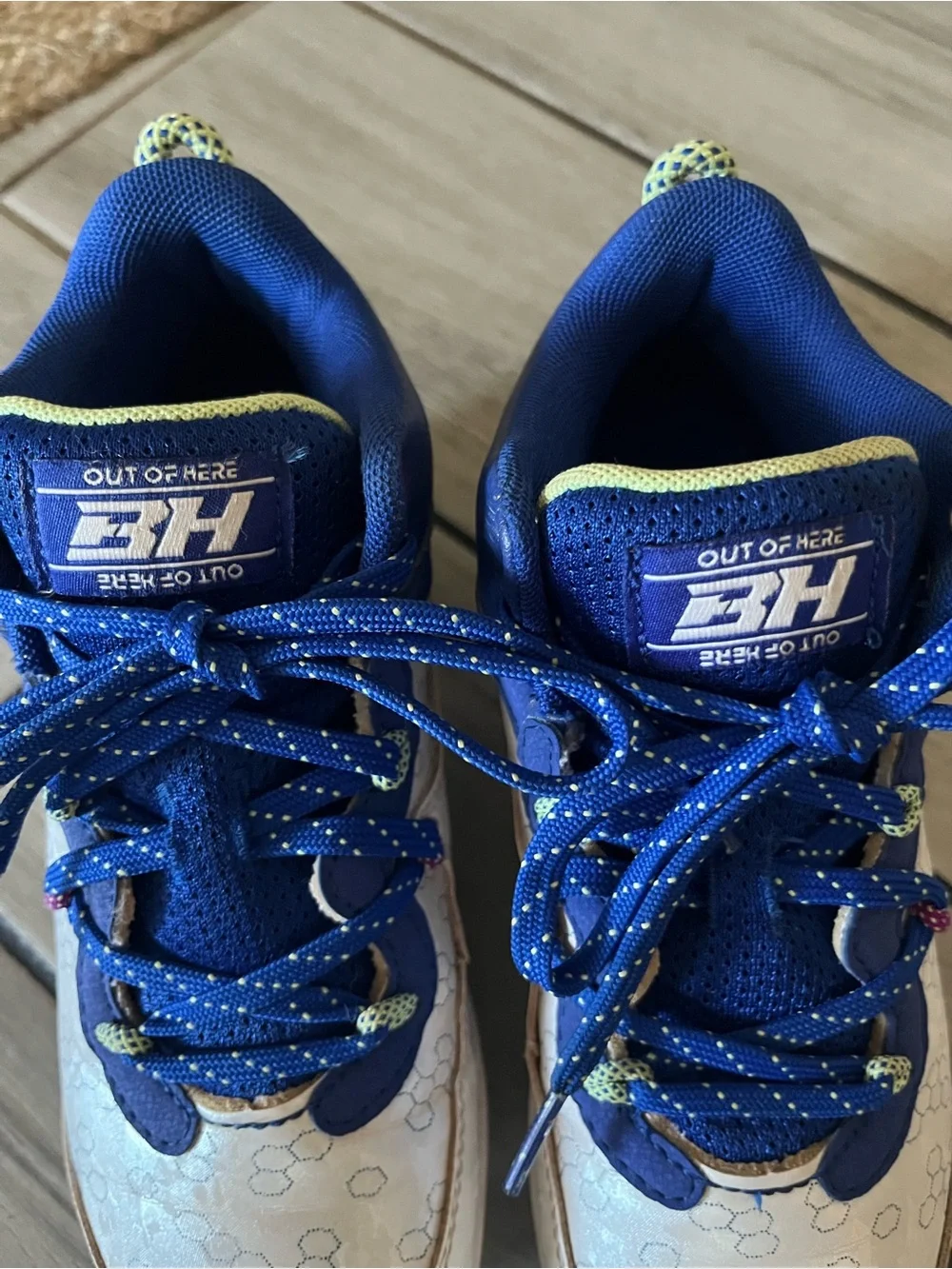 Under Armour Kids White and Blue Cleats with Neon Accents